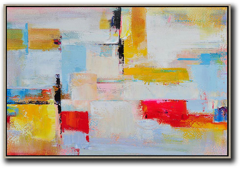 Abstract Painting Extra Large Canvas Art,Horizontal Palette Knife Contemporary Art,Abstract Artwork Online,Yellow,White,Red.etc